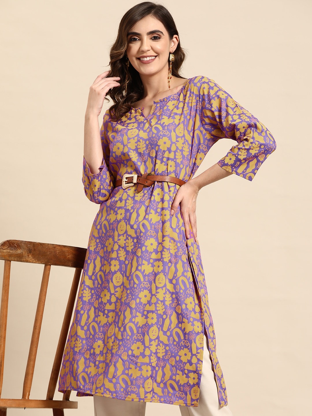 

Sangria Printed Straight Kurta, Purple