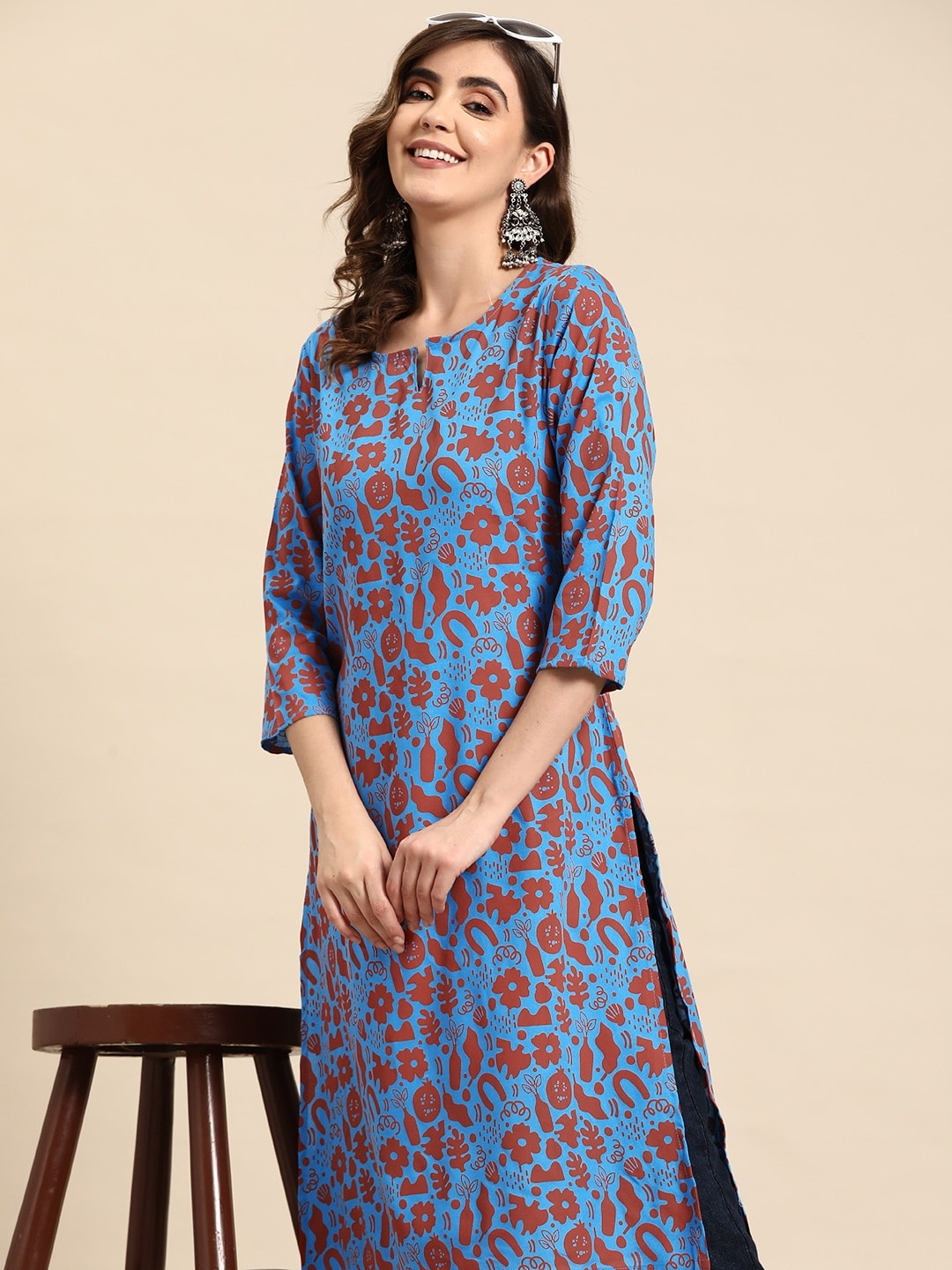 

Sangria Printed Straight Kurta, Blue