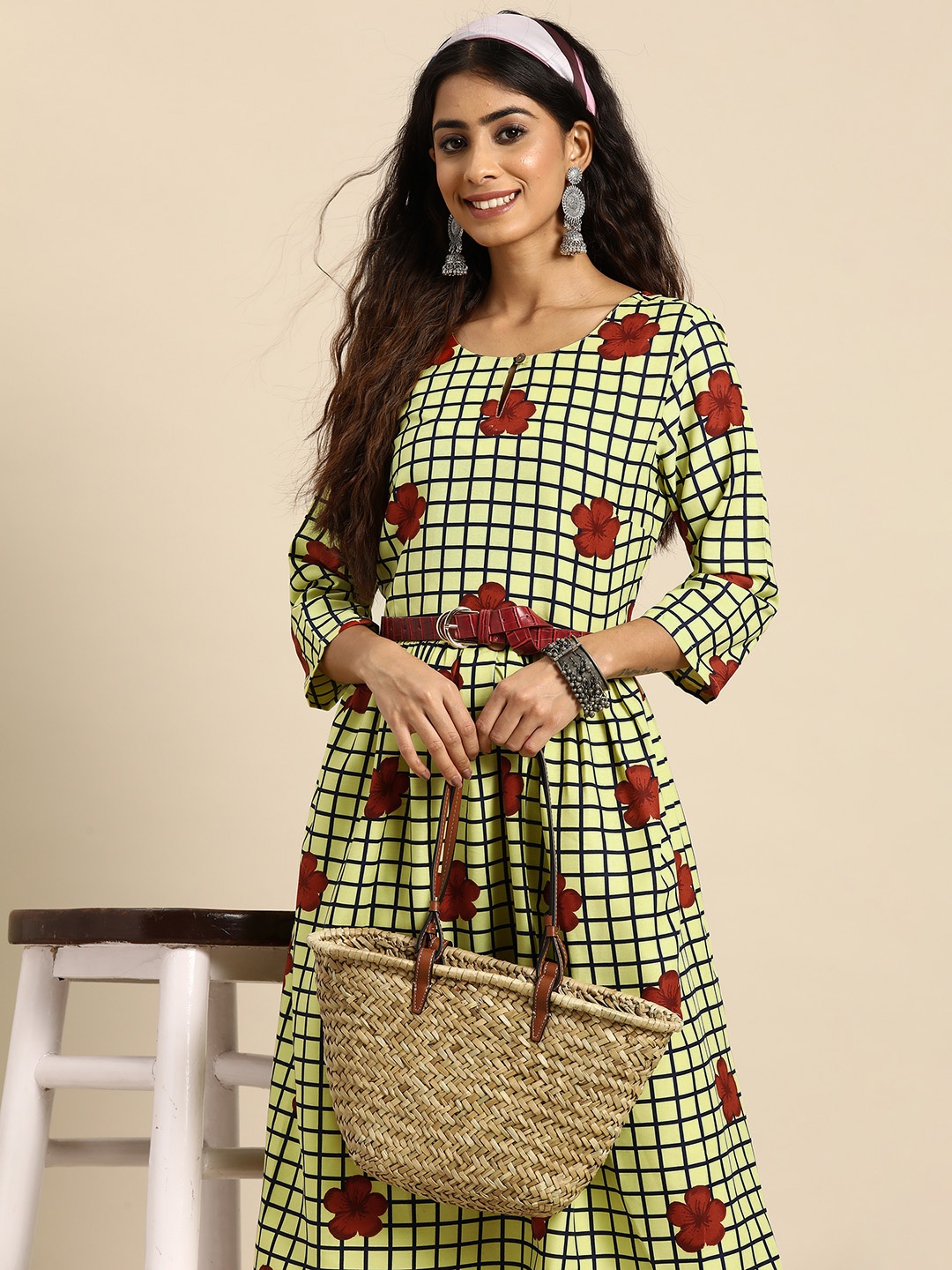 

Sangria Checked A-Line Midi Dress, Yellow