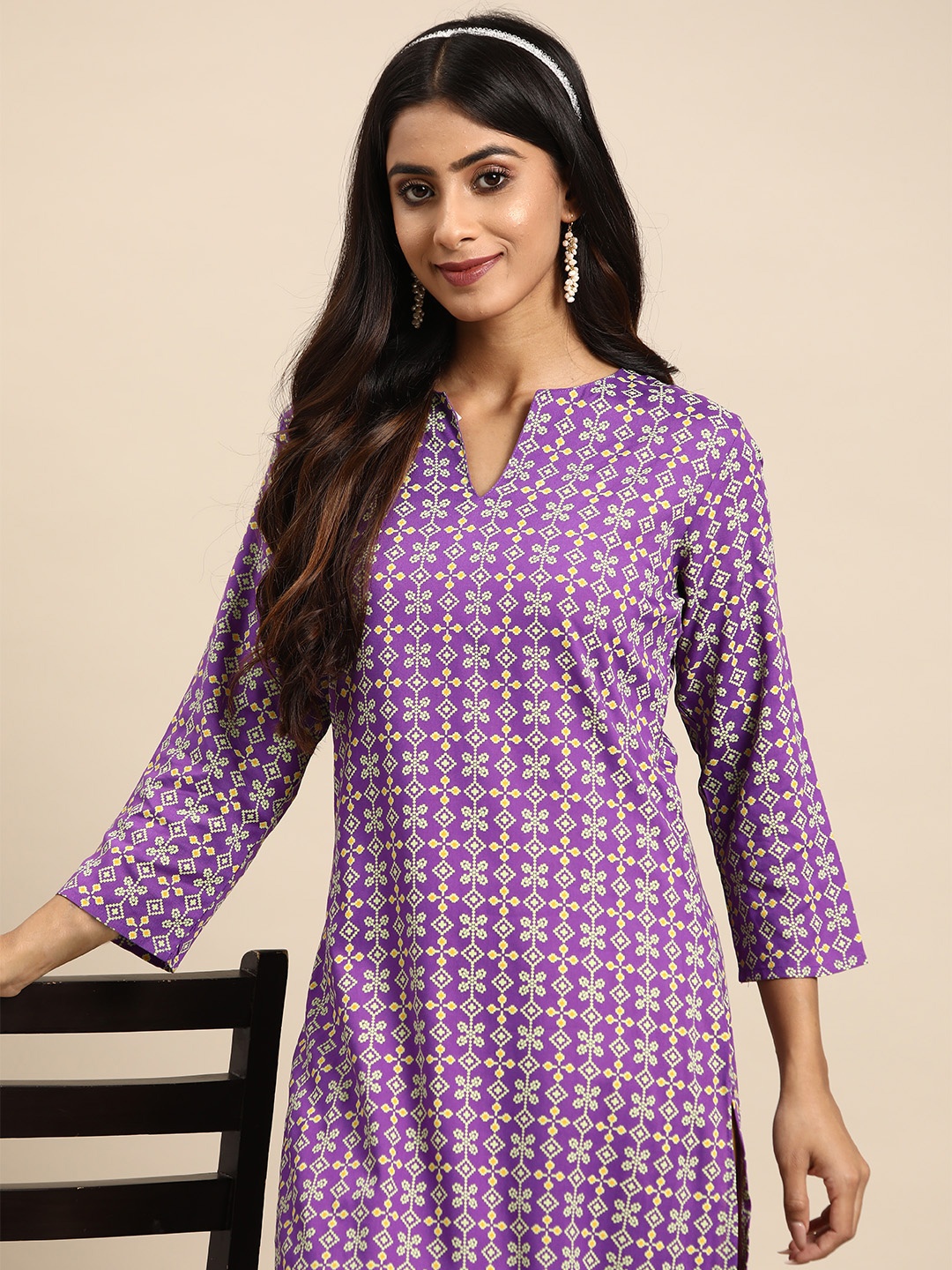 

Sangria Ethnic Motifs Print Kurta, Purple