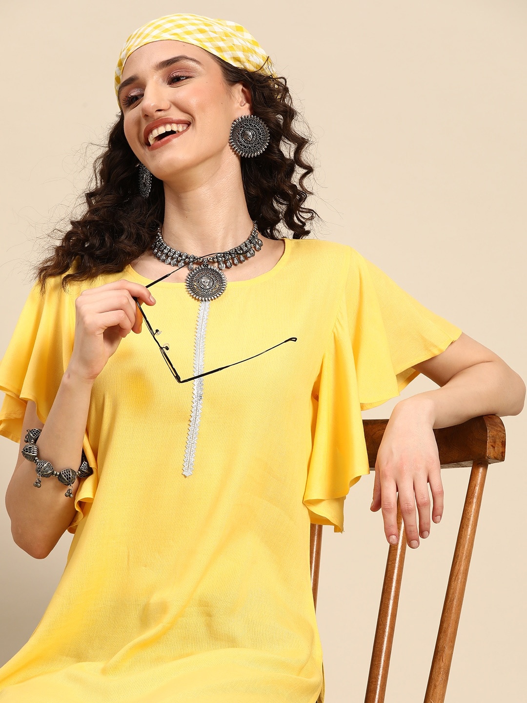 

Sangria Women Flutter Sleeves Gotta Work Straight Kurta, Yellow