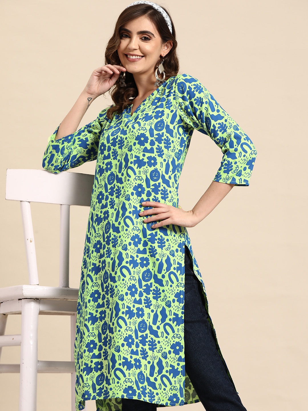 

Sangria Printed Straight Kurta, Green