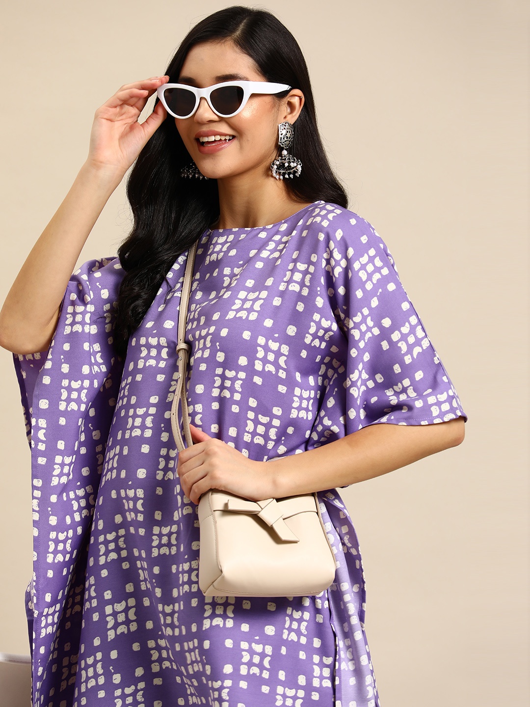 

Sangria Geometric Printed Kaftan Kurta, Lavender