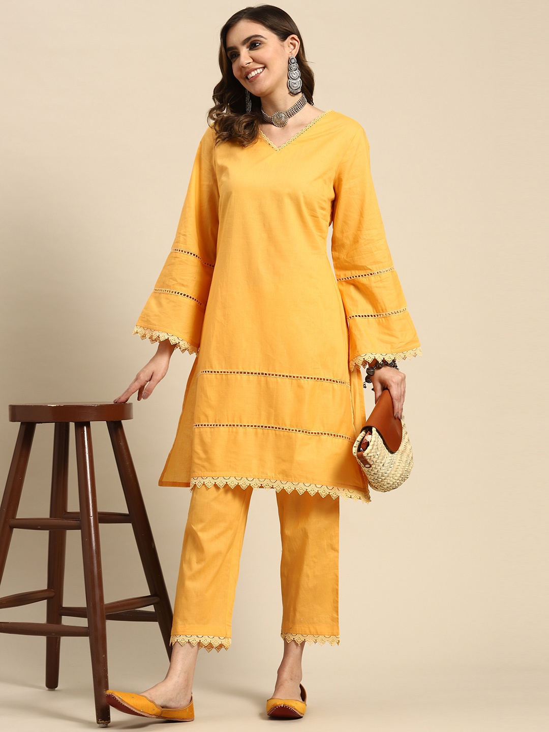 

Sangria Pure Cotton Kurta with Trousers, Mustard