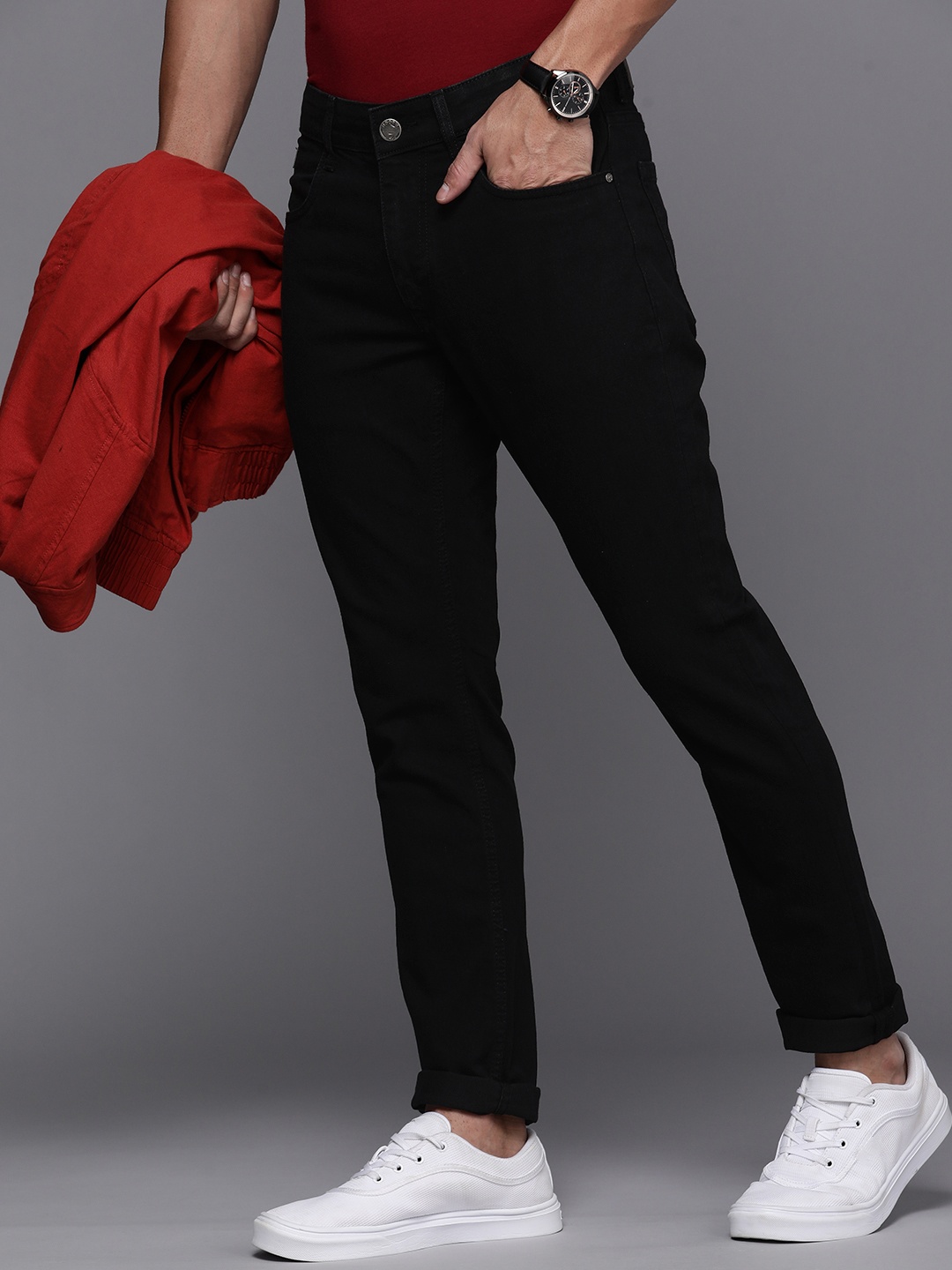 

WROGN Men Slim Fit Mid Rise Stretchable Jeans, Black