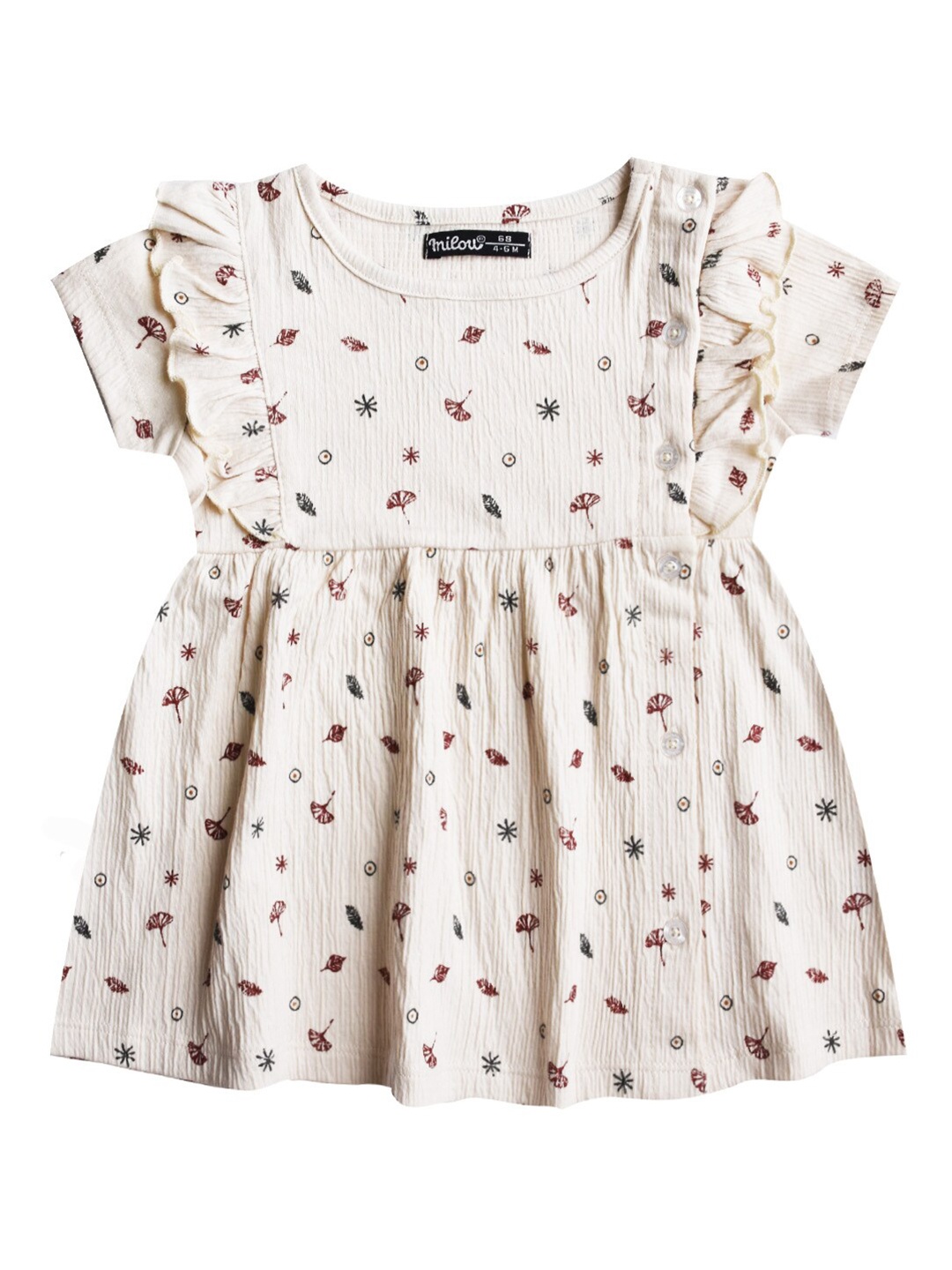 

milou Conversational Printed Pure Cotton Fit & Flare Dress, Off white