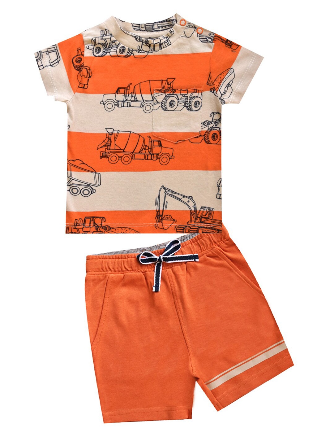 

milou Boys Printed Cotton T-shirt with Shorts, Beige