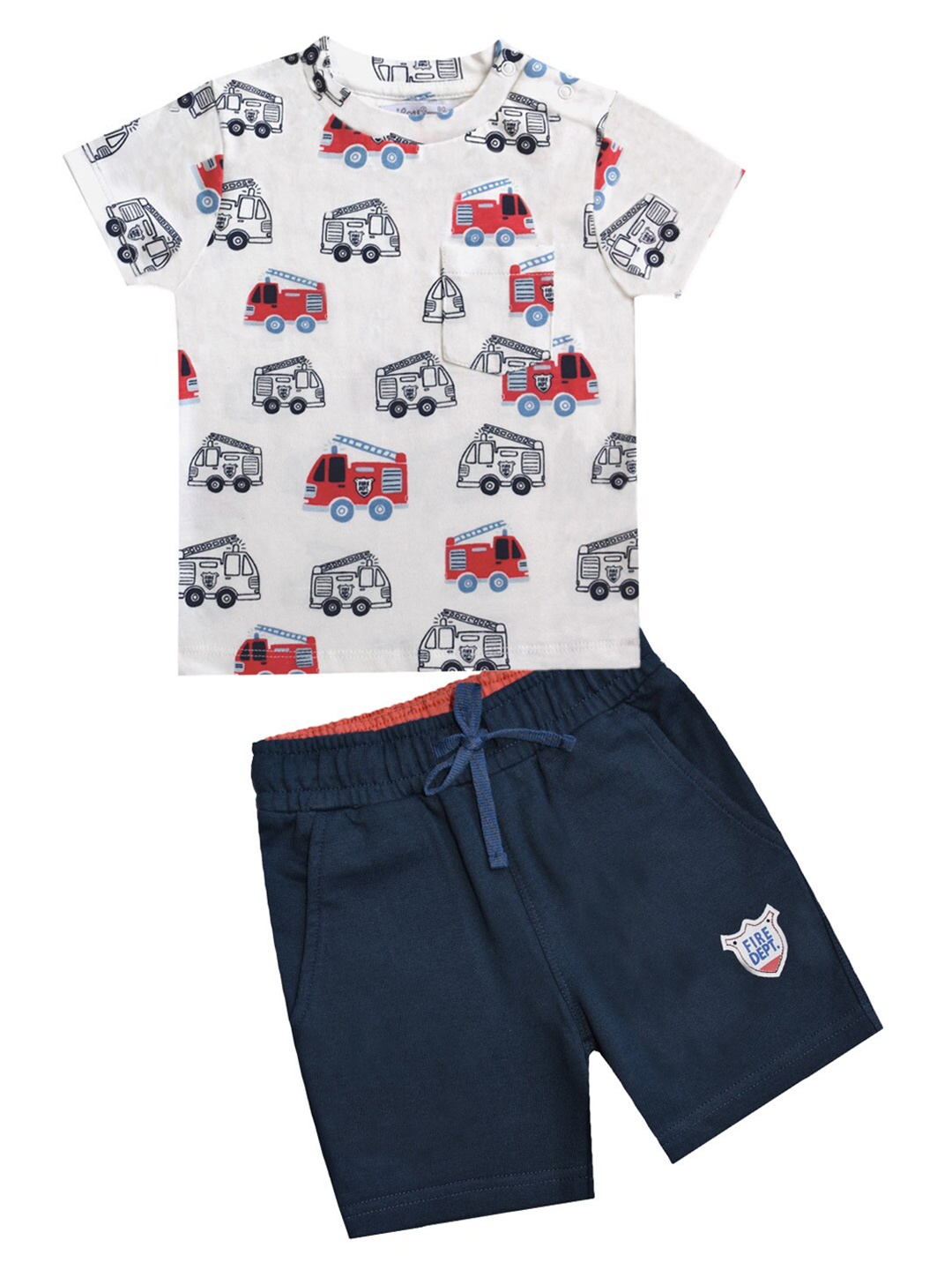 

milou Boys Printed Cotton T-shirt with Shorts, White