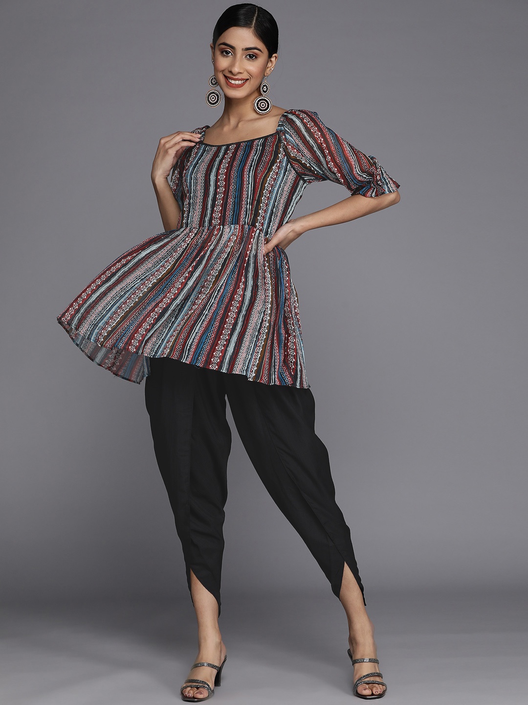 

MASSTANI BY INDDUS Women Striped Kurti With Dhoti Pants, Multi