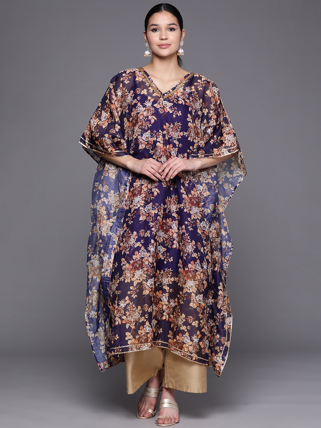 

MASSTANI BY INDDUS Women Floral Printed Kaftan Kurta, Blue