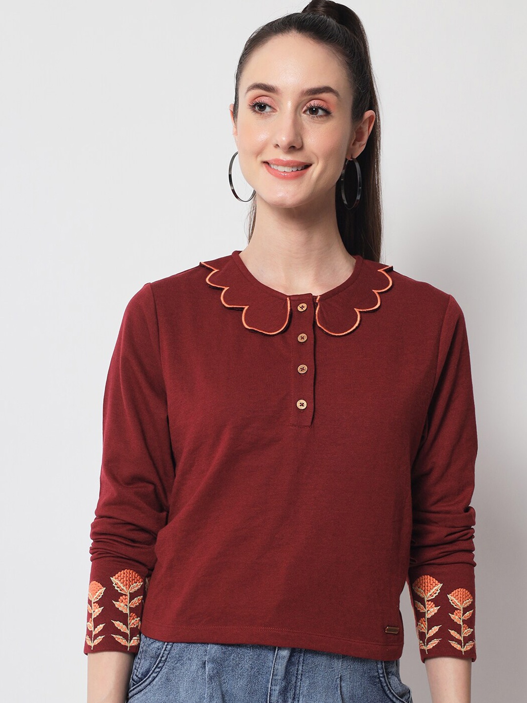 

Yaadleen Women Cotton Sweatshirt, Maroon