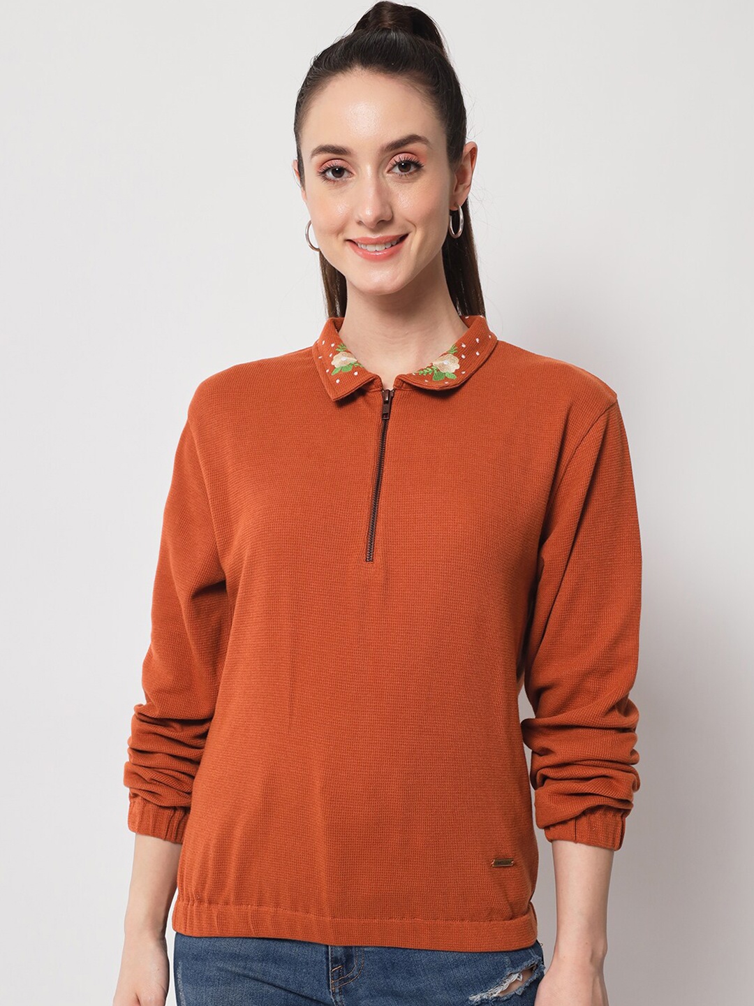 

Yaadleen Shirt Collar Cotton Sweatshirt, Brown