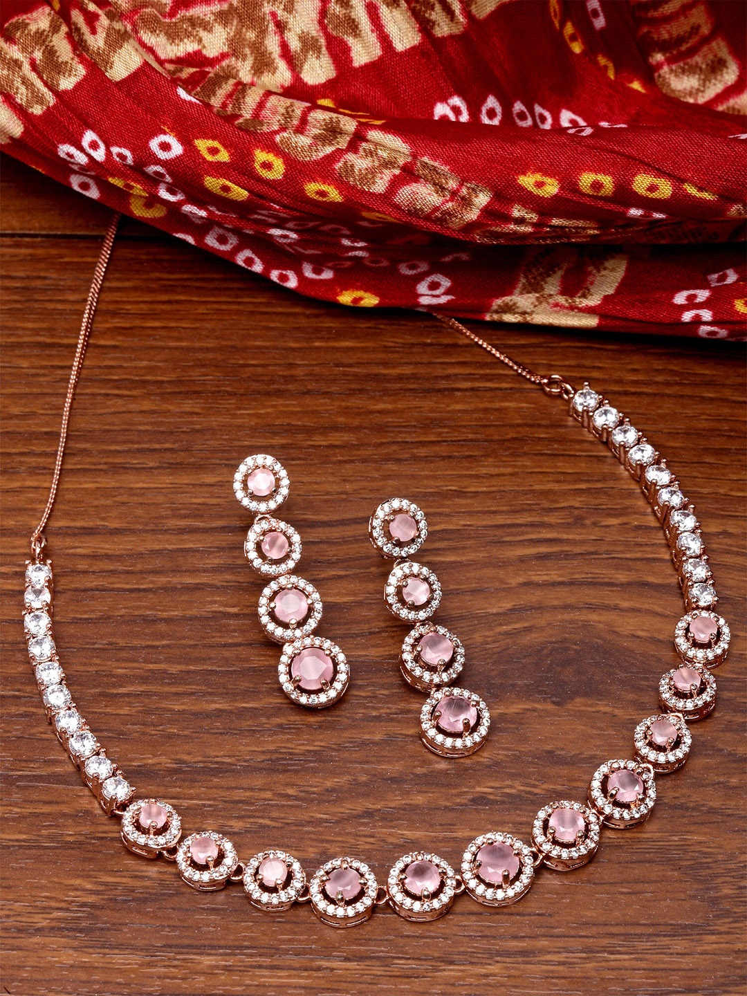 

KARATCART Rose Gold-Plated CZ-Studded Jewellery Set