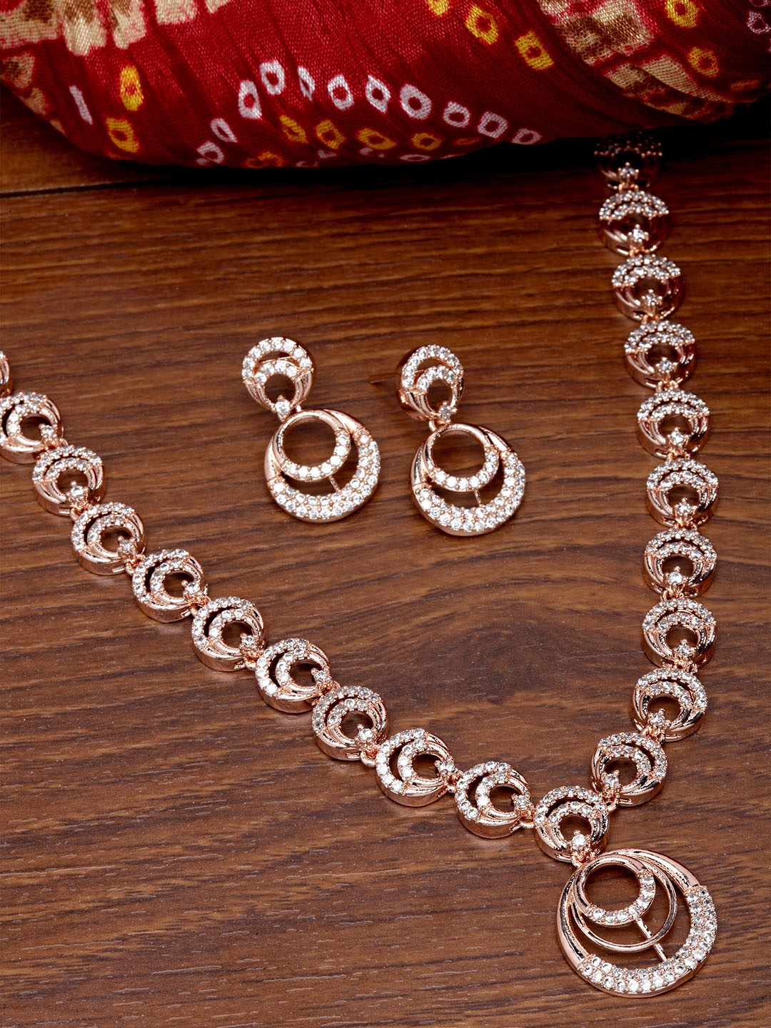 

KARATCART Rose Gold-Plated CZ-Studded Jewellery Set