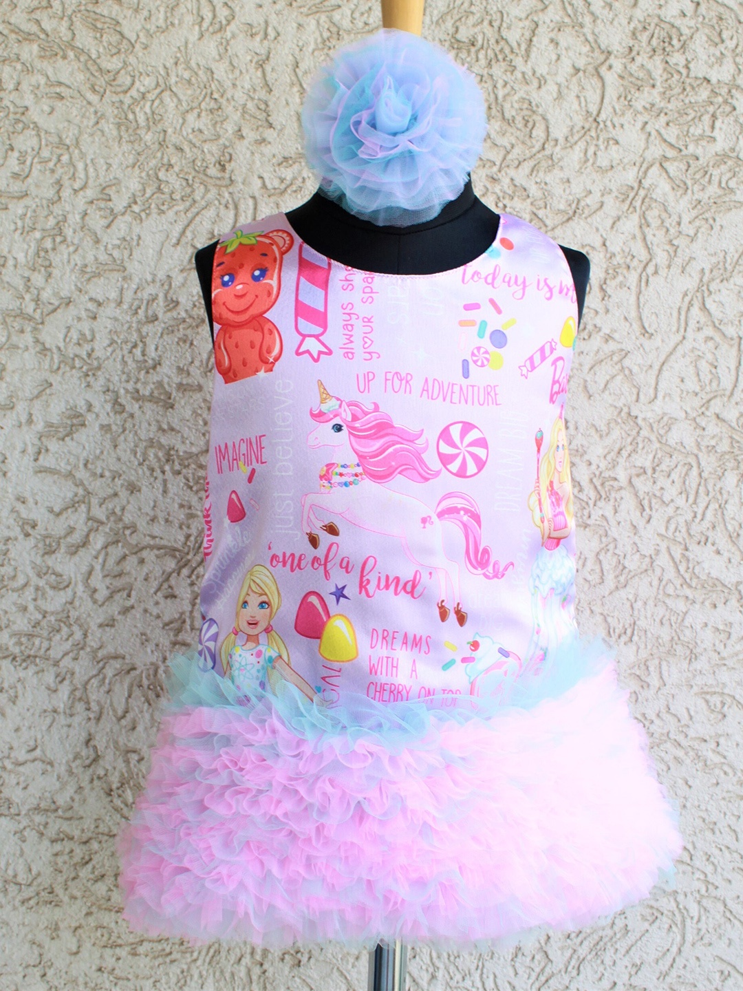 

MANY FROCKS & Girls Round Neck A-Line Dress, Pink