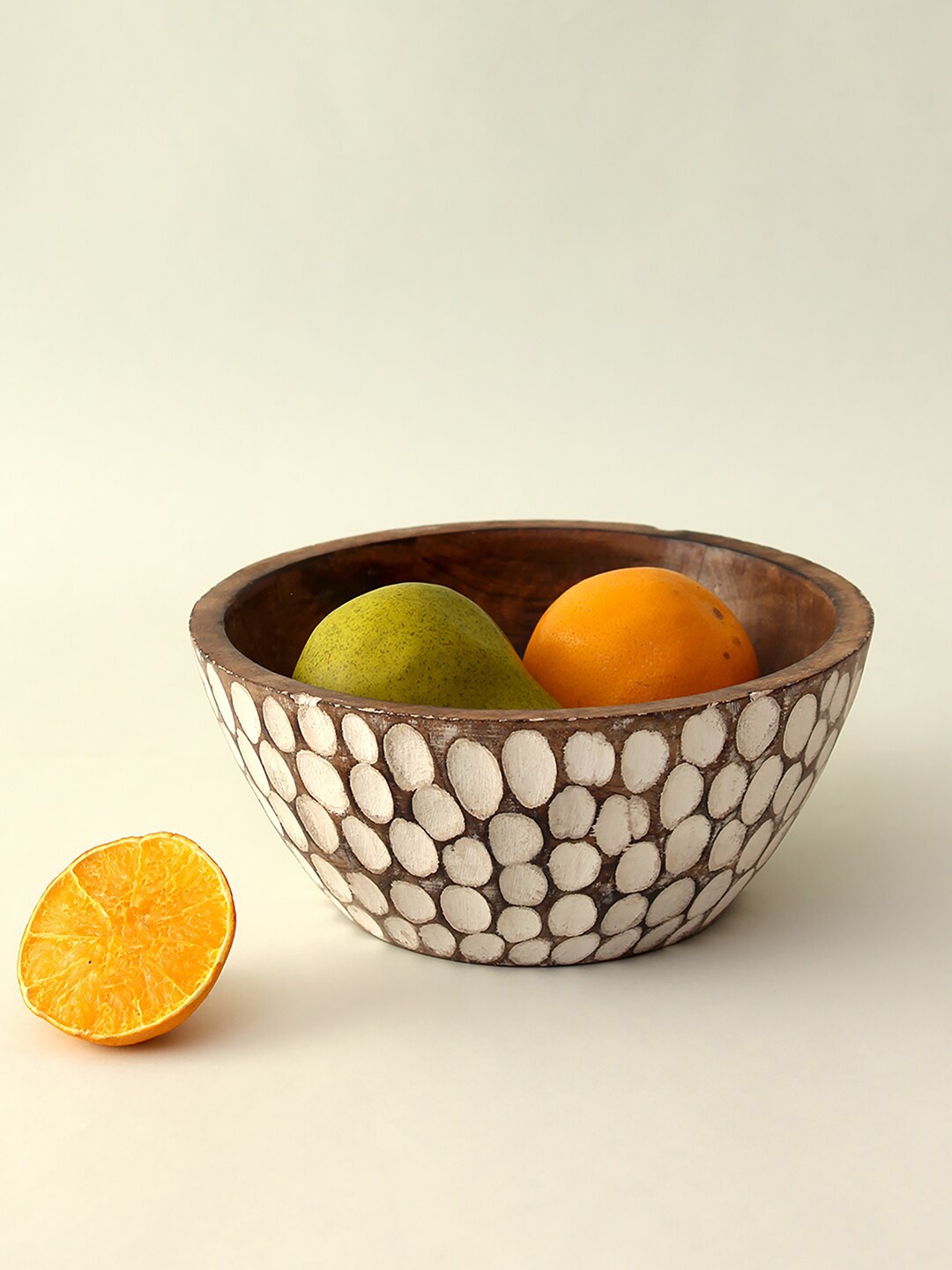 

House This White & Brown Textured Wooden Seepi Serving Bowl