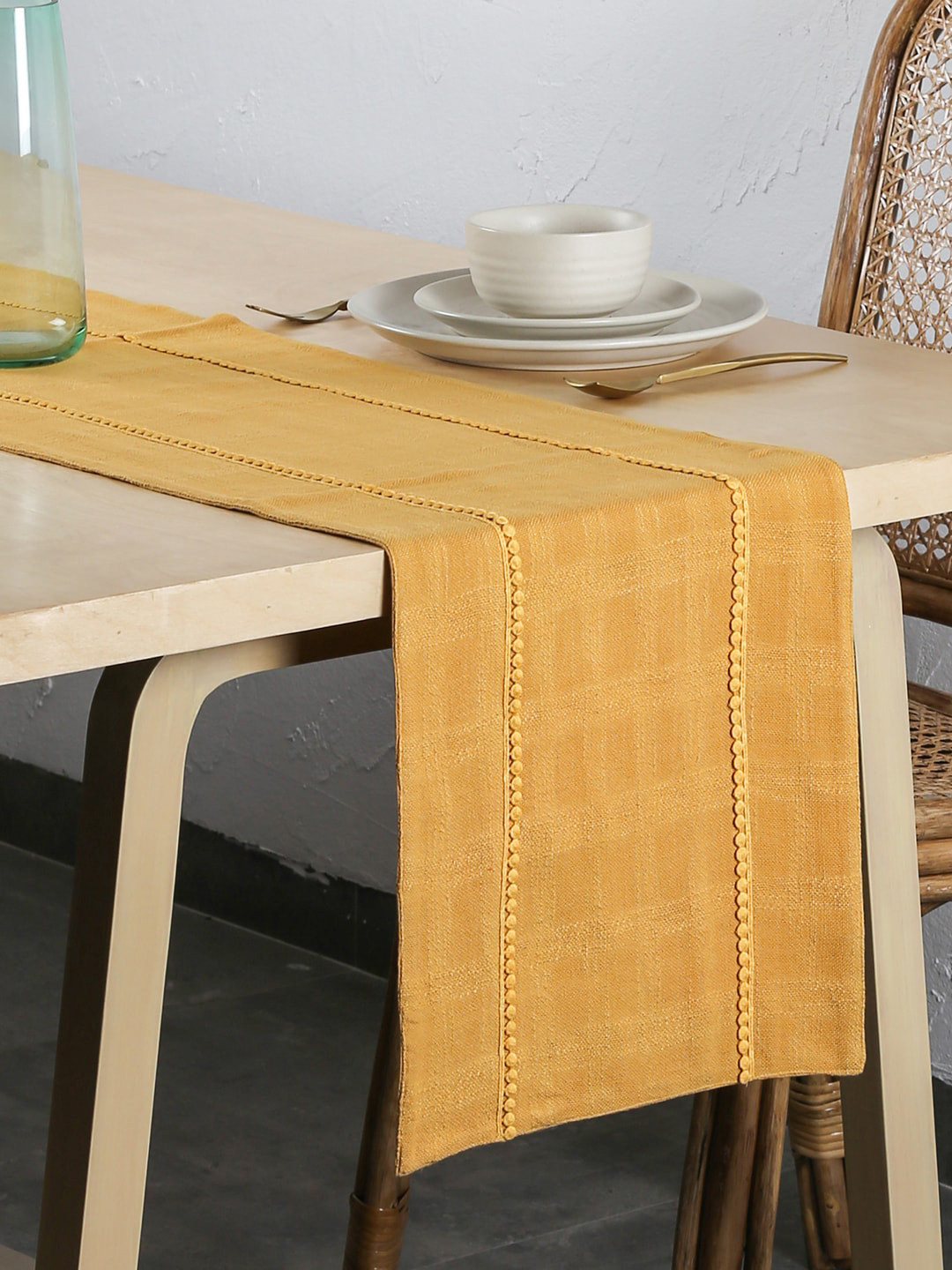 

House This Harmika Yellow Woven Design Pure Cotton Table Runner