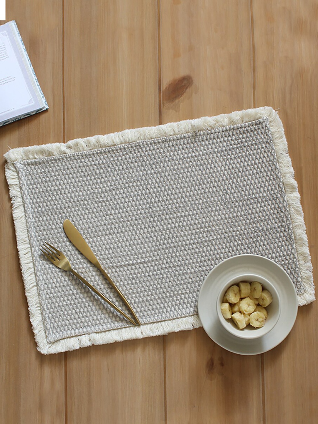 

House This Akasam Textured Cotton Table Placemats, Grey