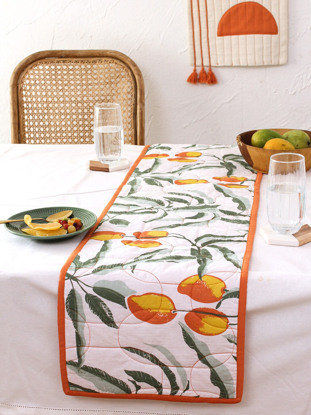 

House This Rasaal Orange & White Printed Pure Cotton Table Runner