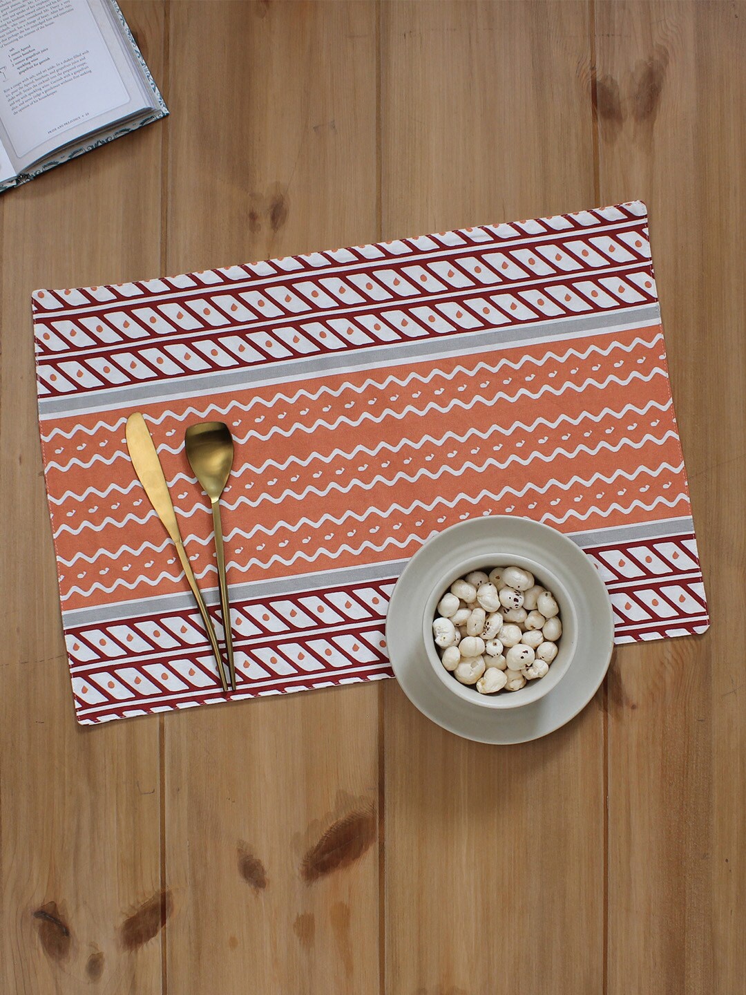 

House This Sarovar Red and Orange Printed Cotton Table Placemat