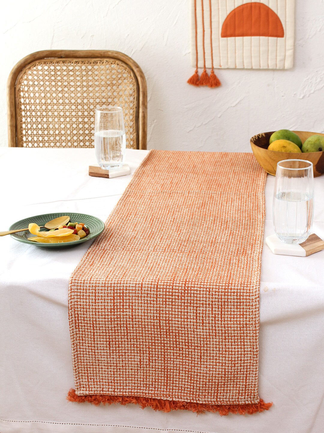 

House This Keri Rust Brown & White Table Cotton Runners