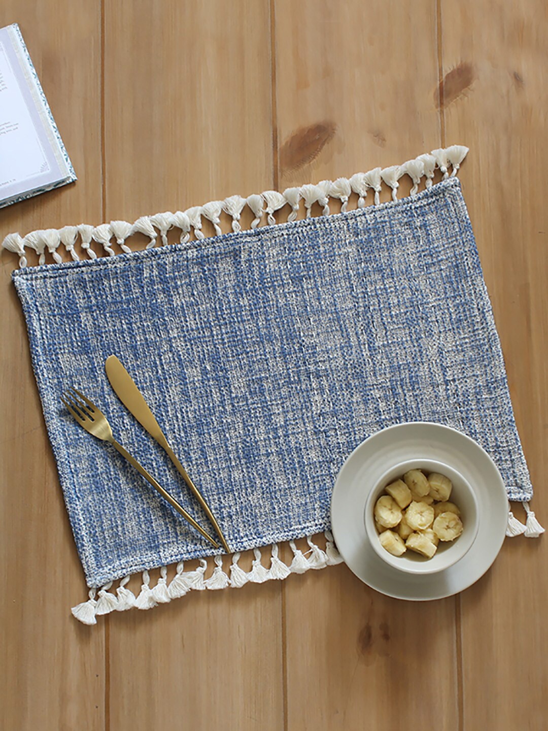 

House This Blue and White Woven Design Cotton Table Placemat