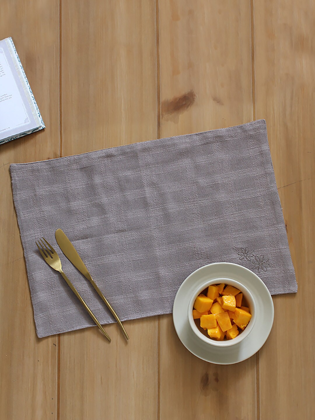 

House This Spice Garden Checked Pure Cotton Table Placemats, Grey