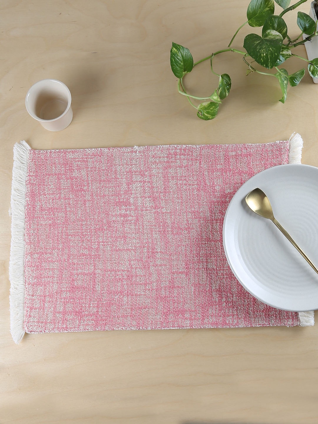 

House This Mamoon Pink Textured Pure Cotton Table Placemat