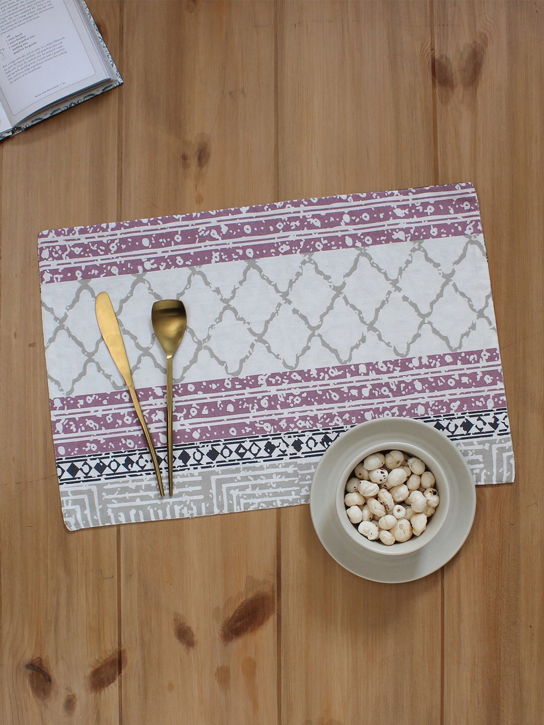 

House This Nikrinta Purple & White Printed Pure Cotton Rectangular Table Placemat