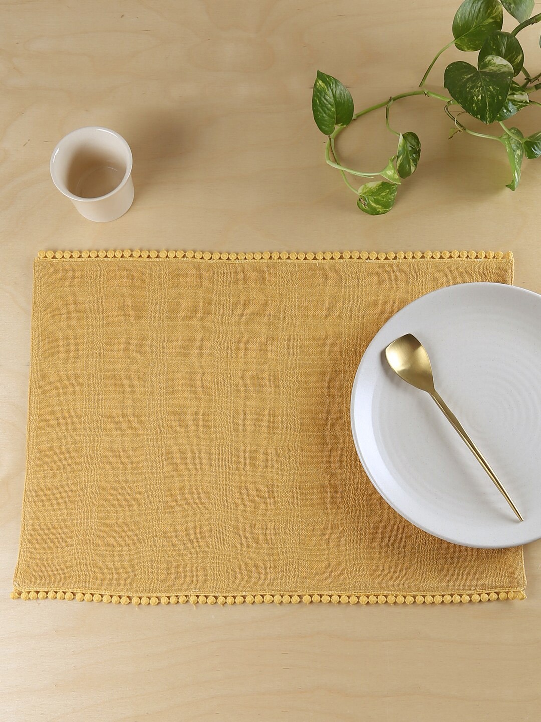 

House This Pure Cotton Rectangular Dining Table Placemat, Yellow