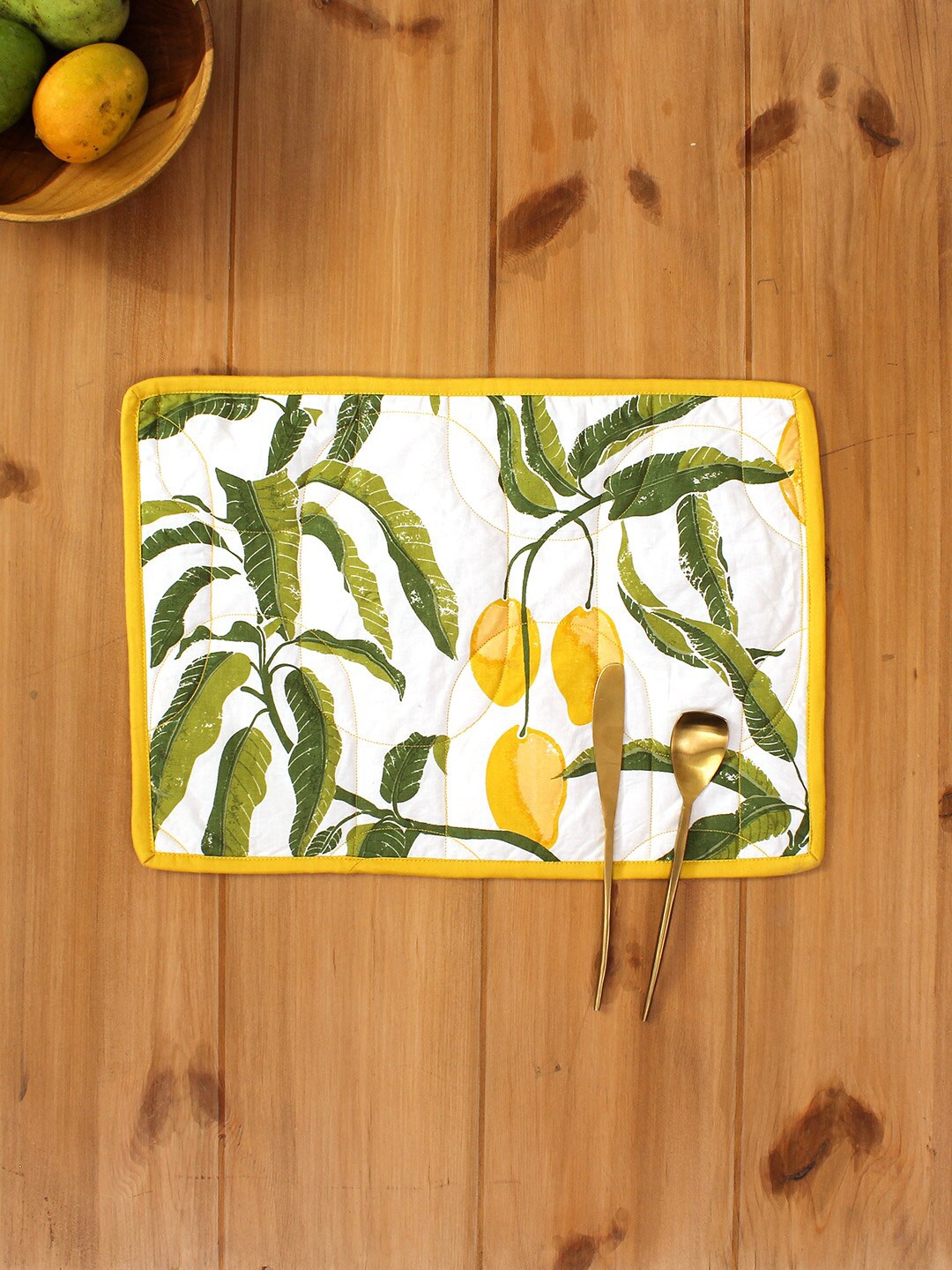 

House This Rasaal White & Yellow Printed Pure Cotton Table Placemat