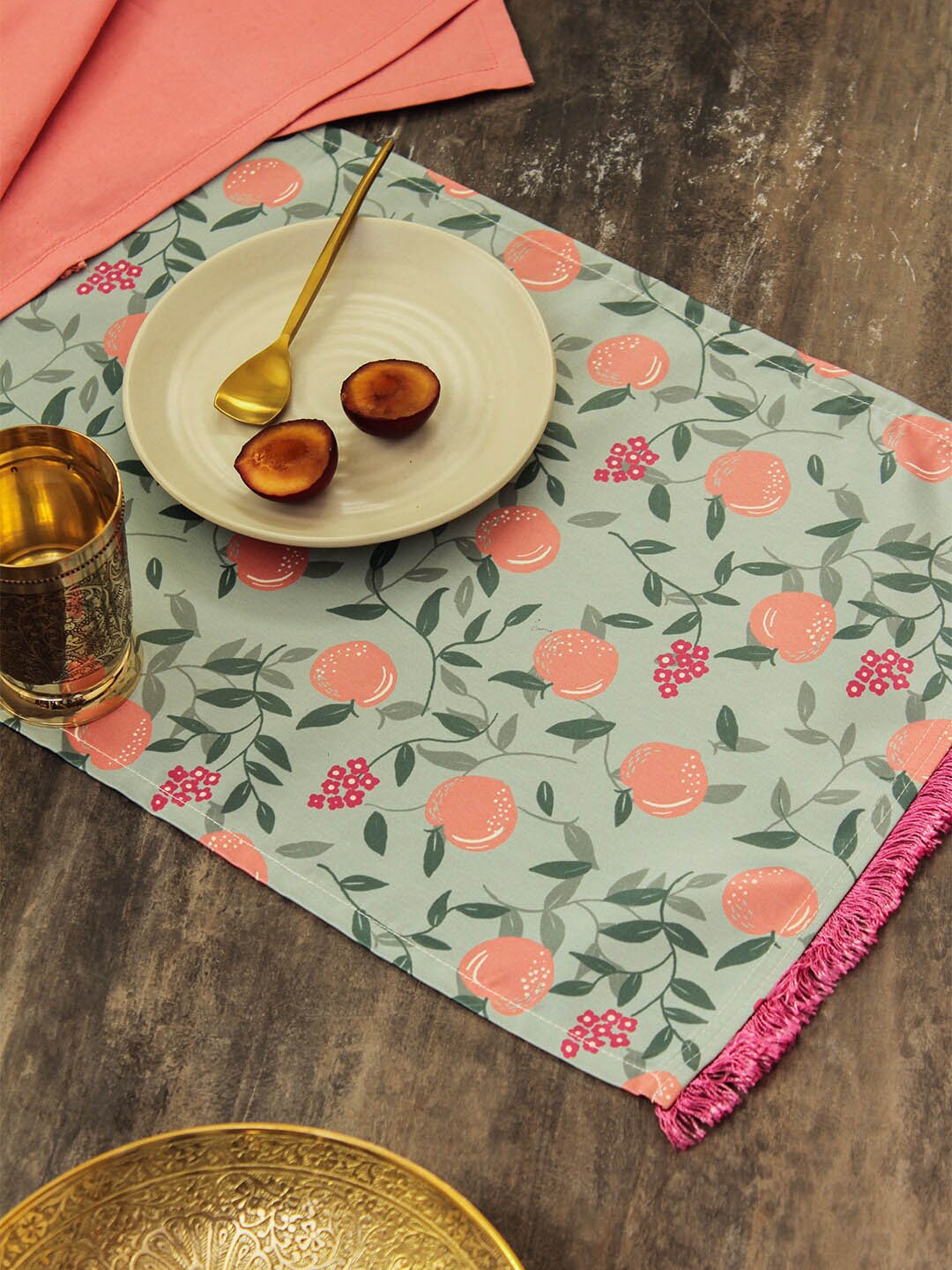 

House This Khubaani Green & Pink Printed Table Placemat