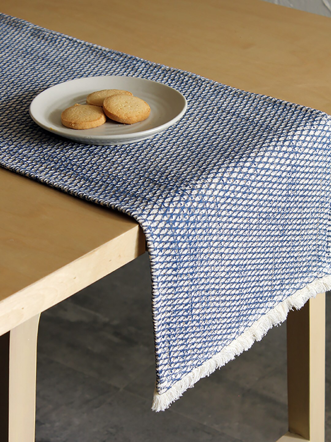 

House This Akasam Textured Pure Cotton Rectangular Table Runner, Blue