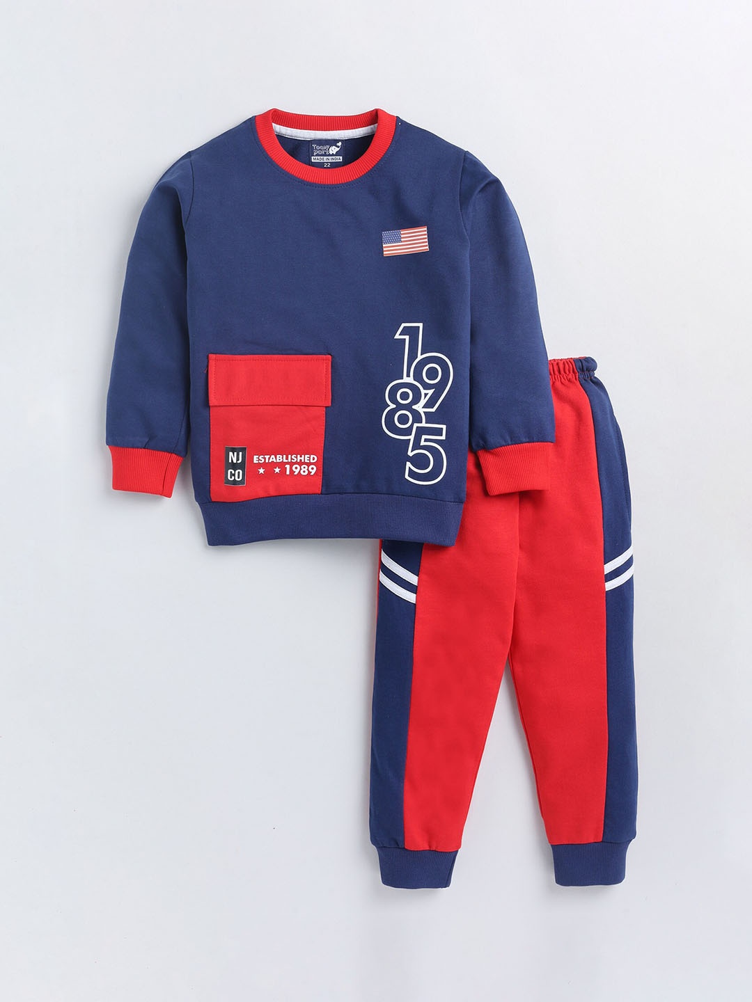 

Toonyport Boys Printed Cotton Tracksuits, Navy blue