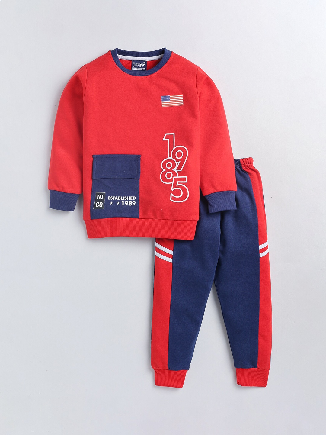

Toonyport Boys Typography Cotton Tracksuits, Red