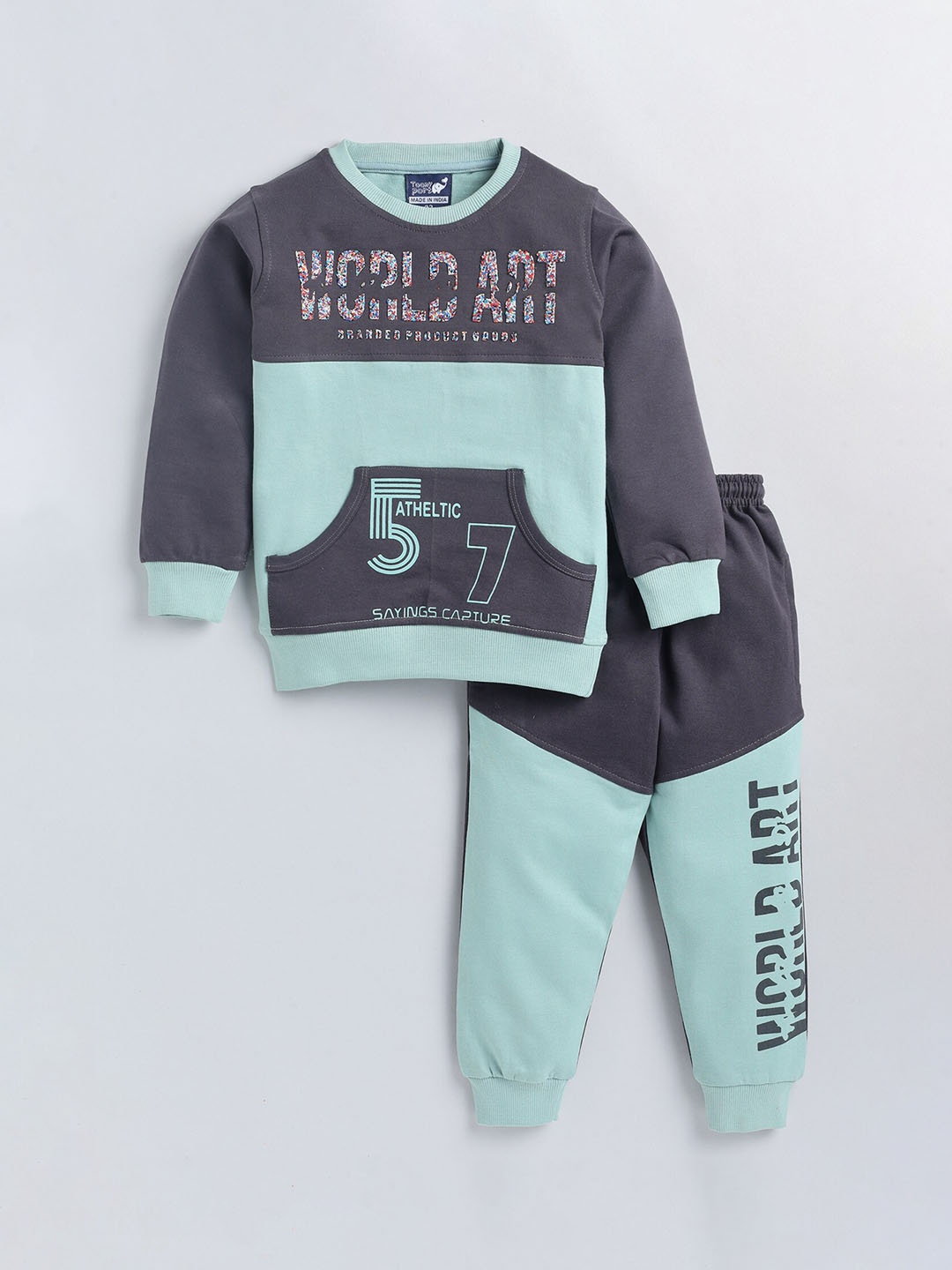 

Toonyport Boys Colourblocked Typography Printed Cotton Winter Tracksuit, Blue