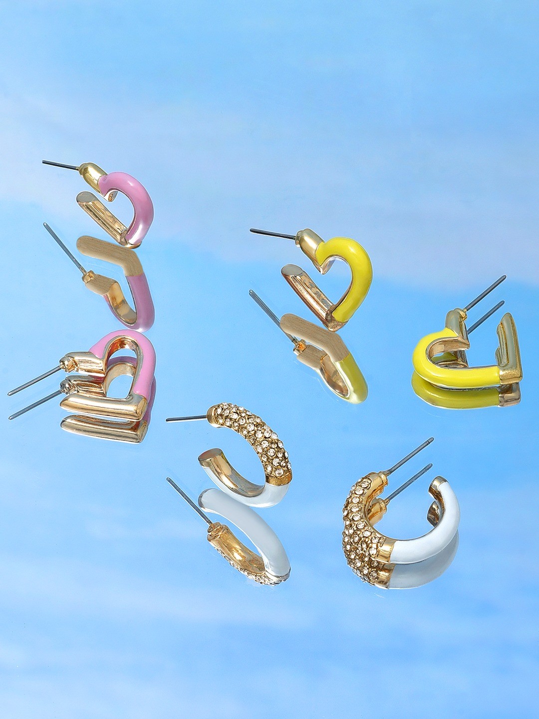 

Zaveri Pearls Set of 3 Gold-Plated Heart Shaped Half Hoop Earrings, Yellow
