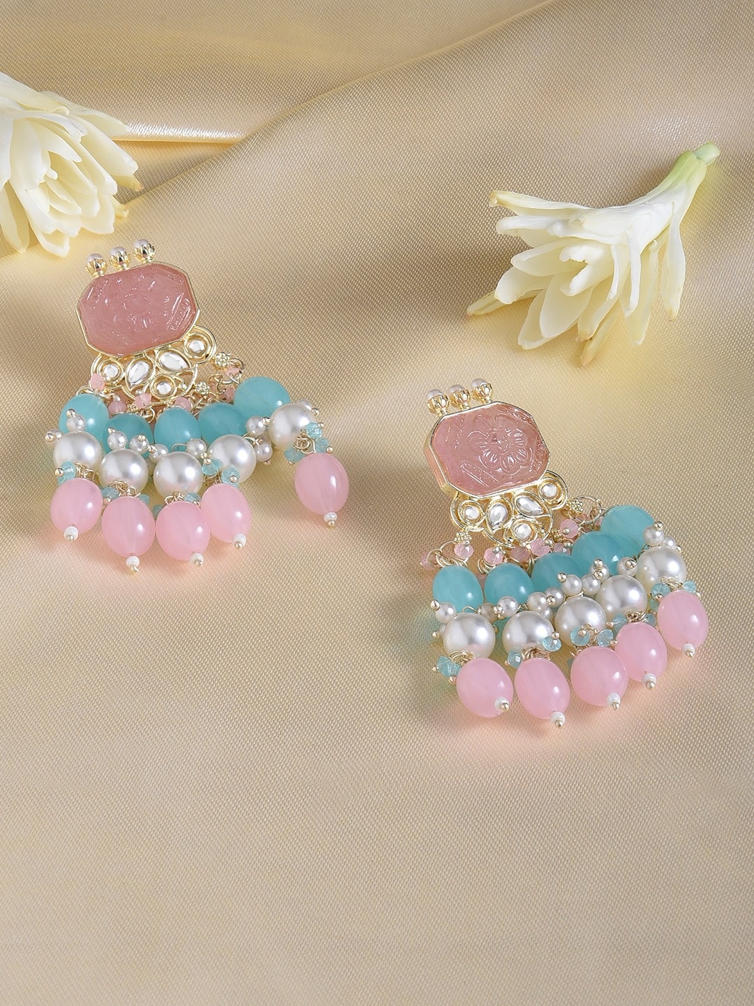 

Zaveri Pearls Gold-Plated Contemporary Drop Earrings, Pink