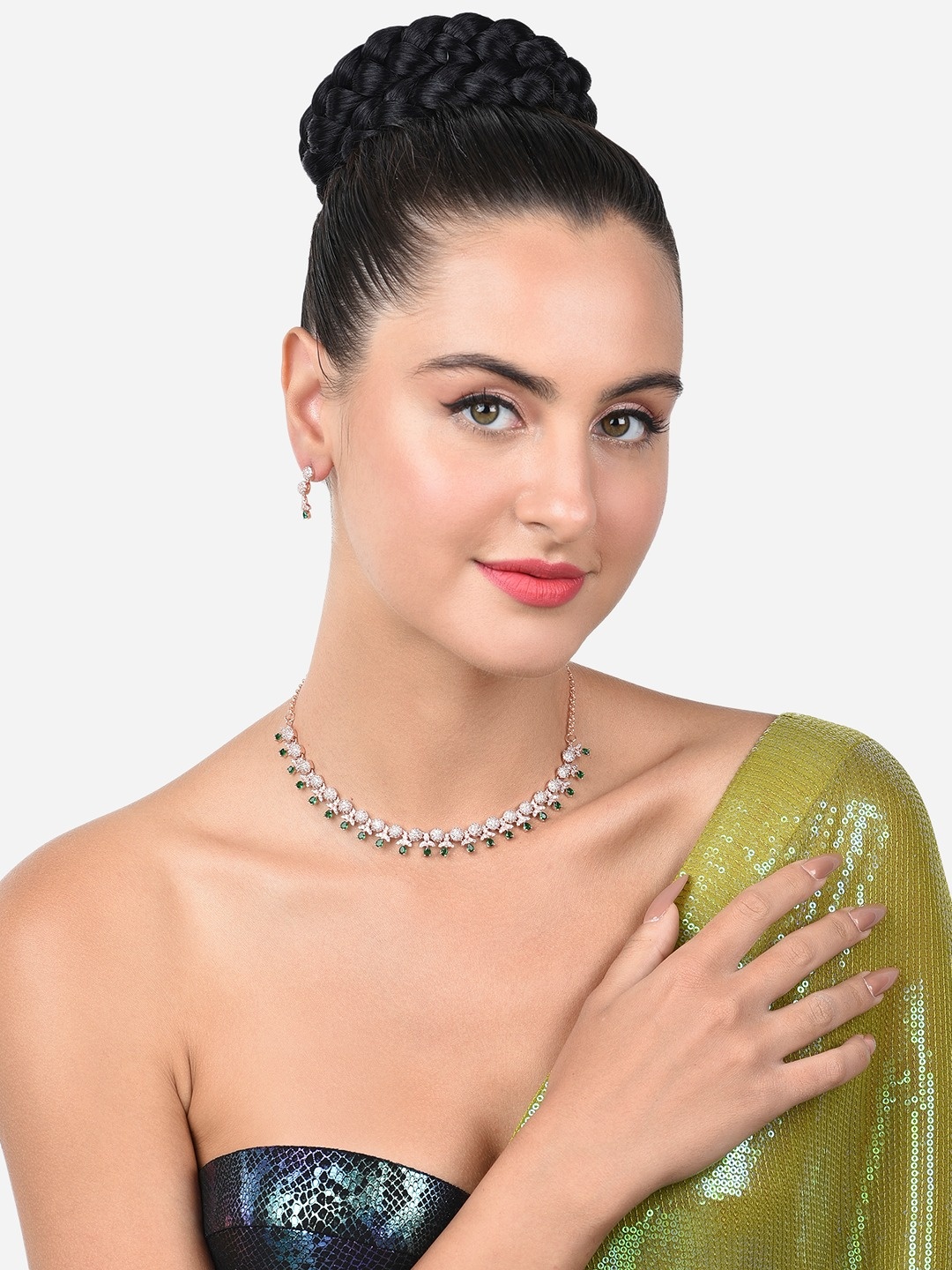 

Zaveri Pearls Rose Gold-Plated CZ-Studded Jewellery Set