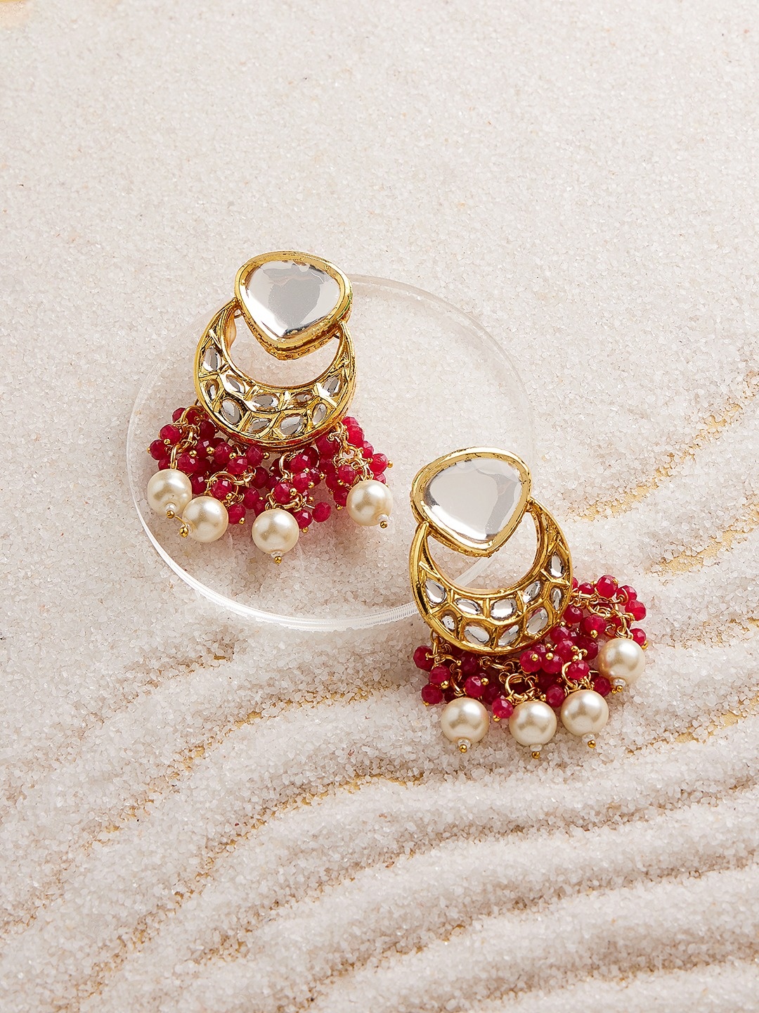 

Zaveri Pearls Gold-Plated Classic Drop Earrings, Red