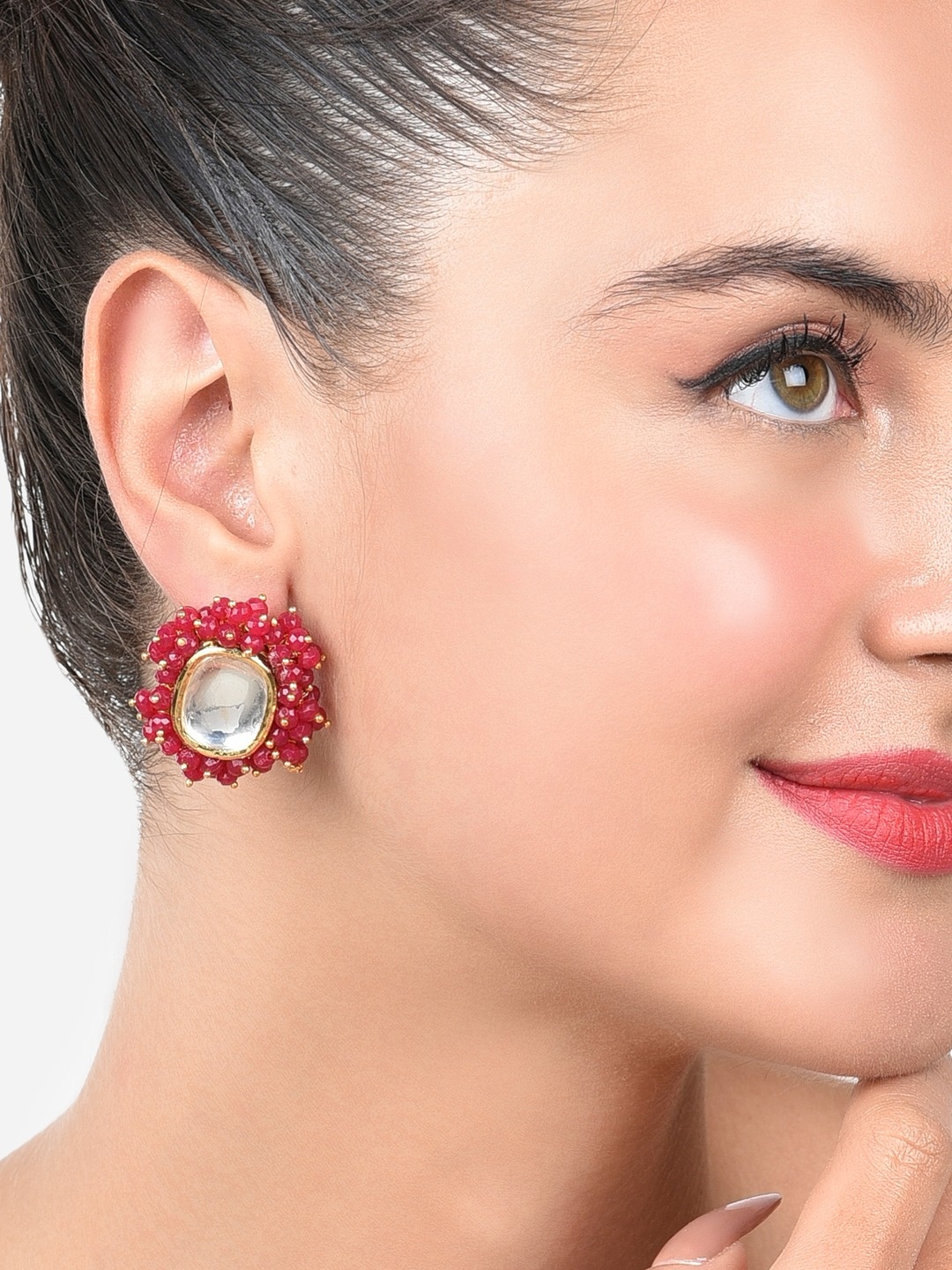 

Zaveri Pearls Gold-Plated Square Studs Earrings, Pink