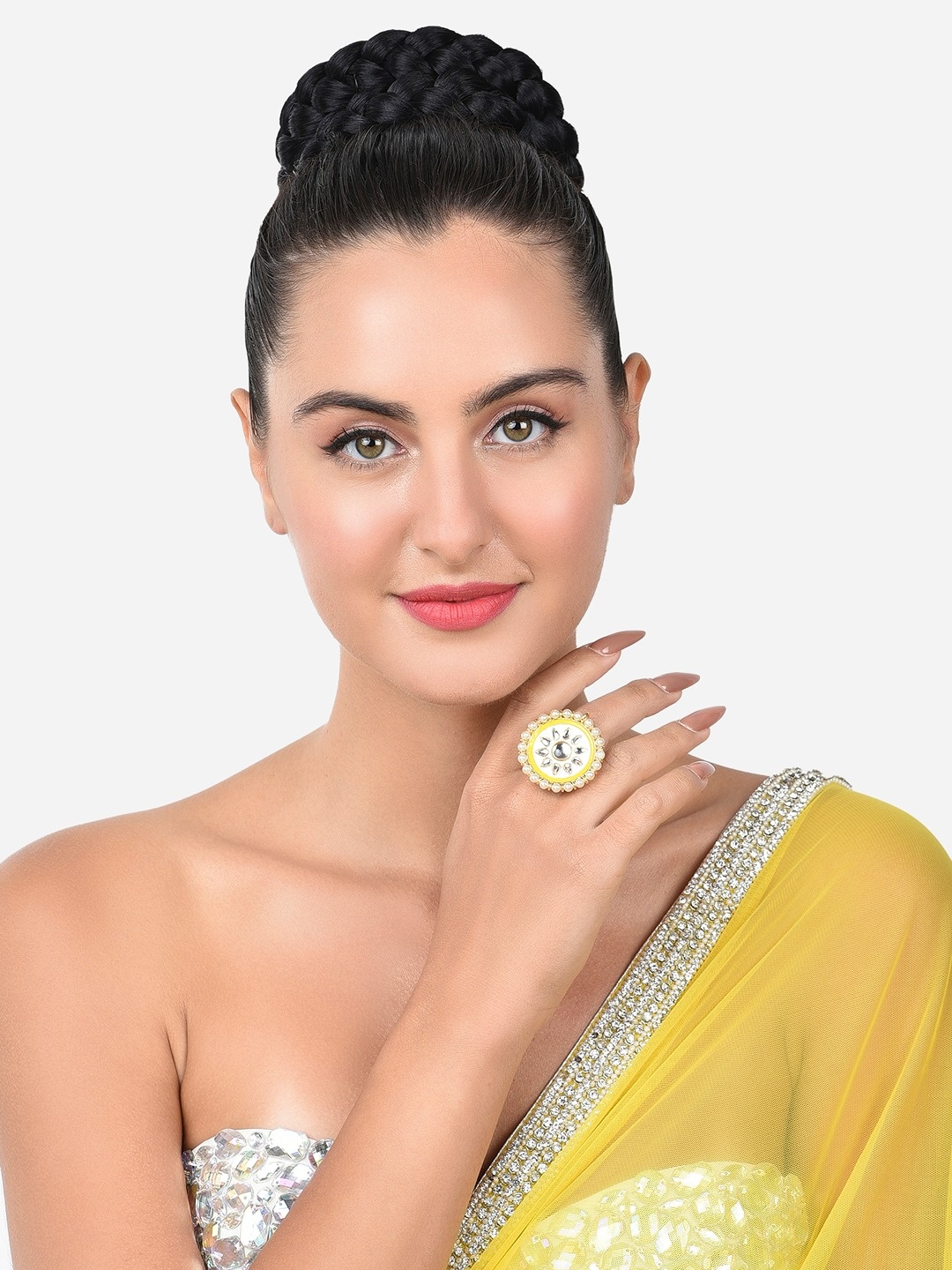 

Zaveri Pearls Gold-Plated Kundan-Studded & Pearl Beaded Adjustable Finger Rings