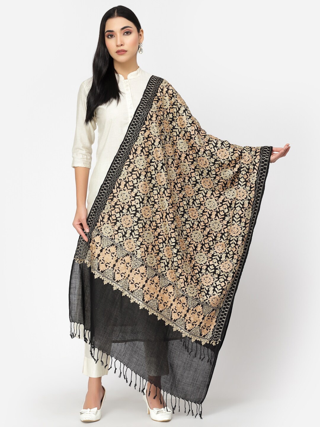 

Anekaant Women Woven Design Stole, Black