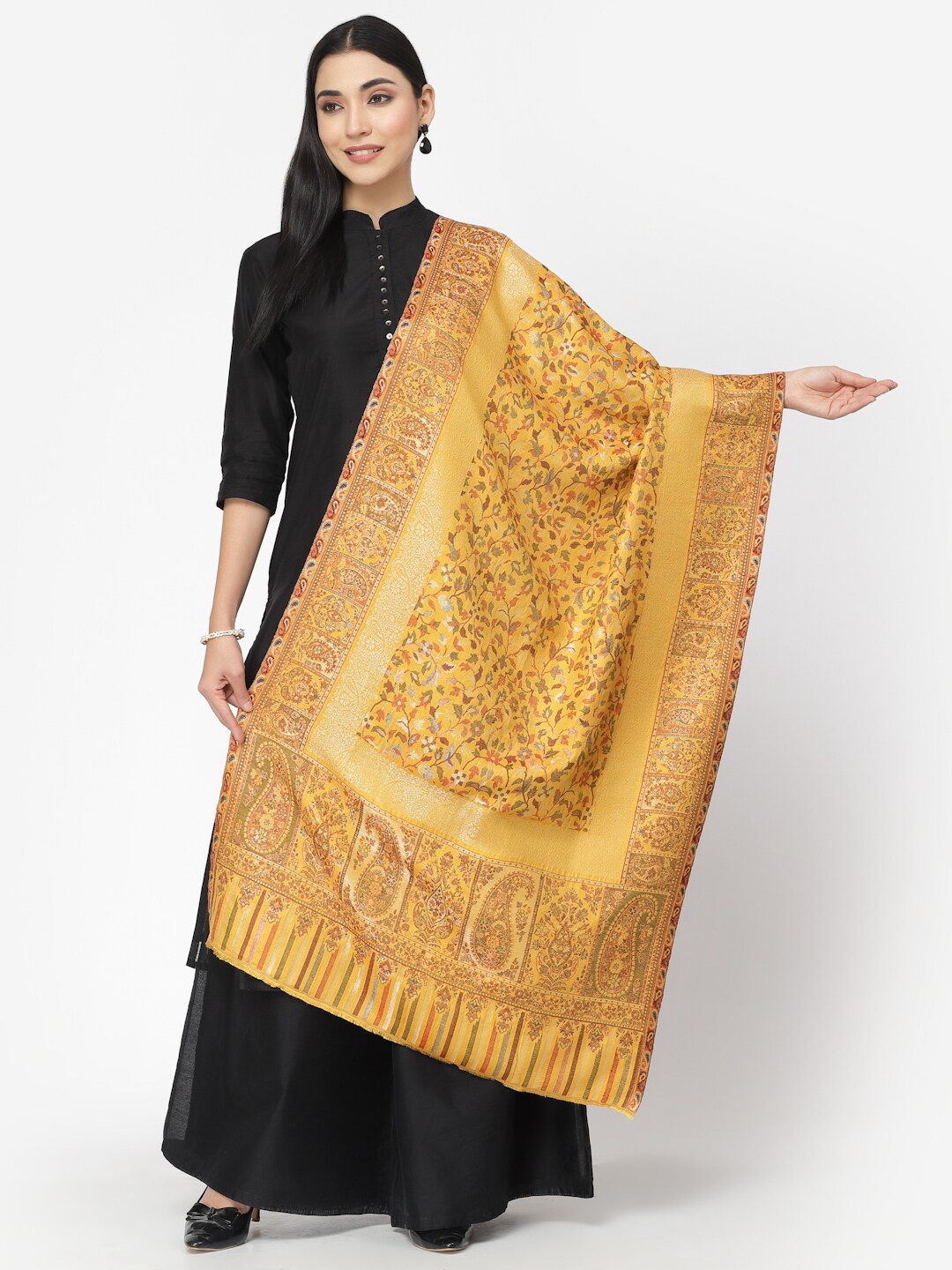 

Anekaant Women Woven Design Stole, Yellow