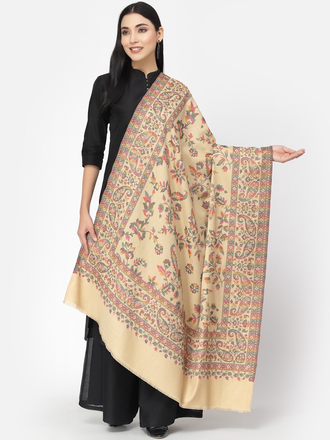 

Anekaant Women Paisley Woven Design Shawl, Beige