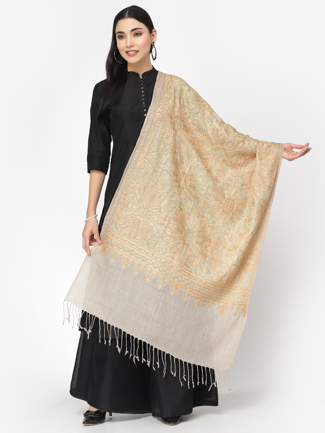 

Anekaant Women Woven Design Stole, Taupe