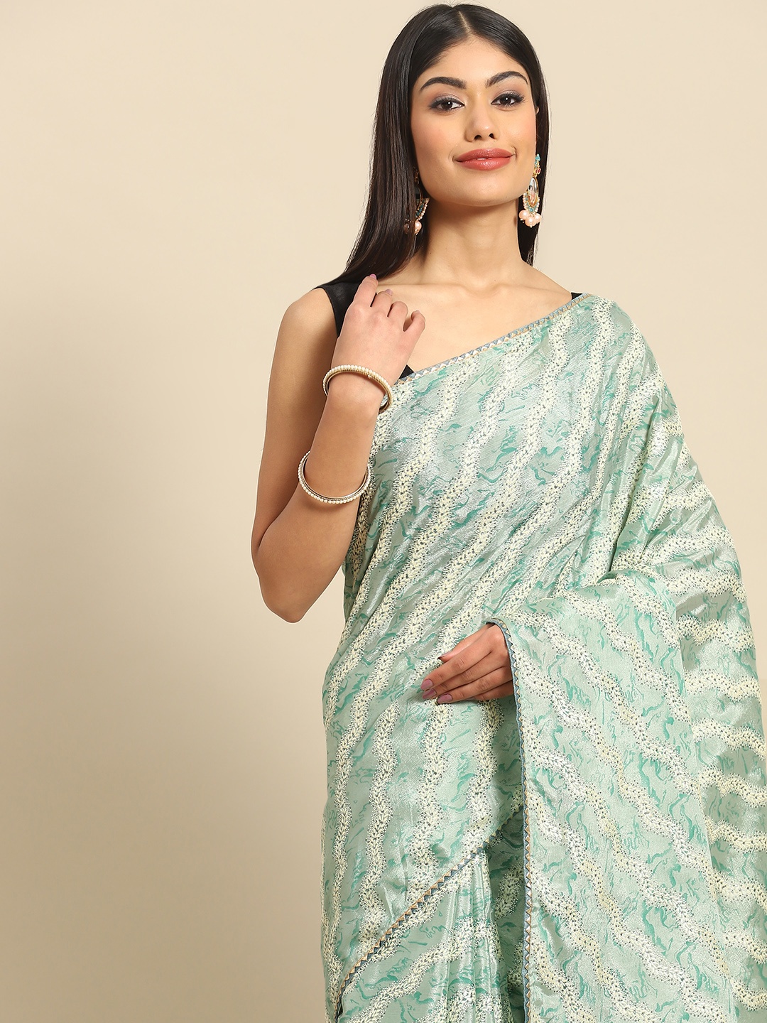 

all about you Sea Green Leheriya Gotta Patti Saree
