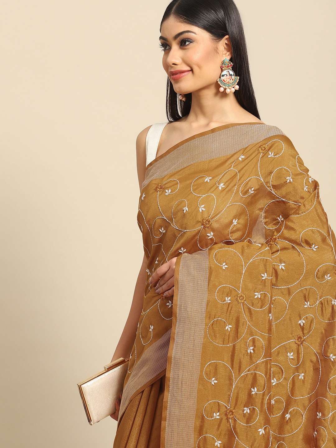 

all about you Yellow Floral Embroidered Saree