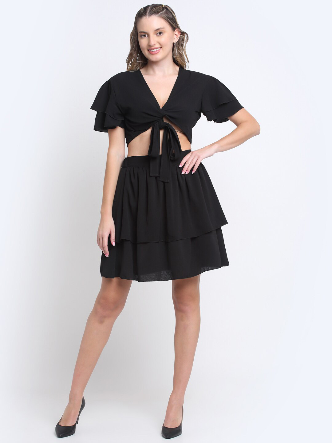 

SiaVira Women Top With Skirt Co-Ords, Black