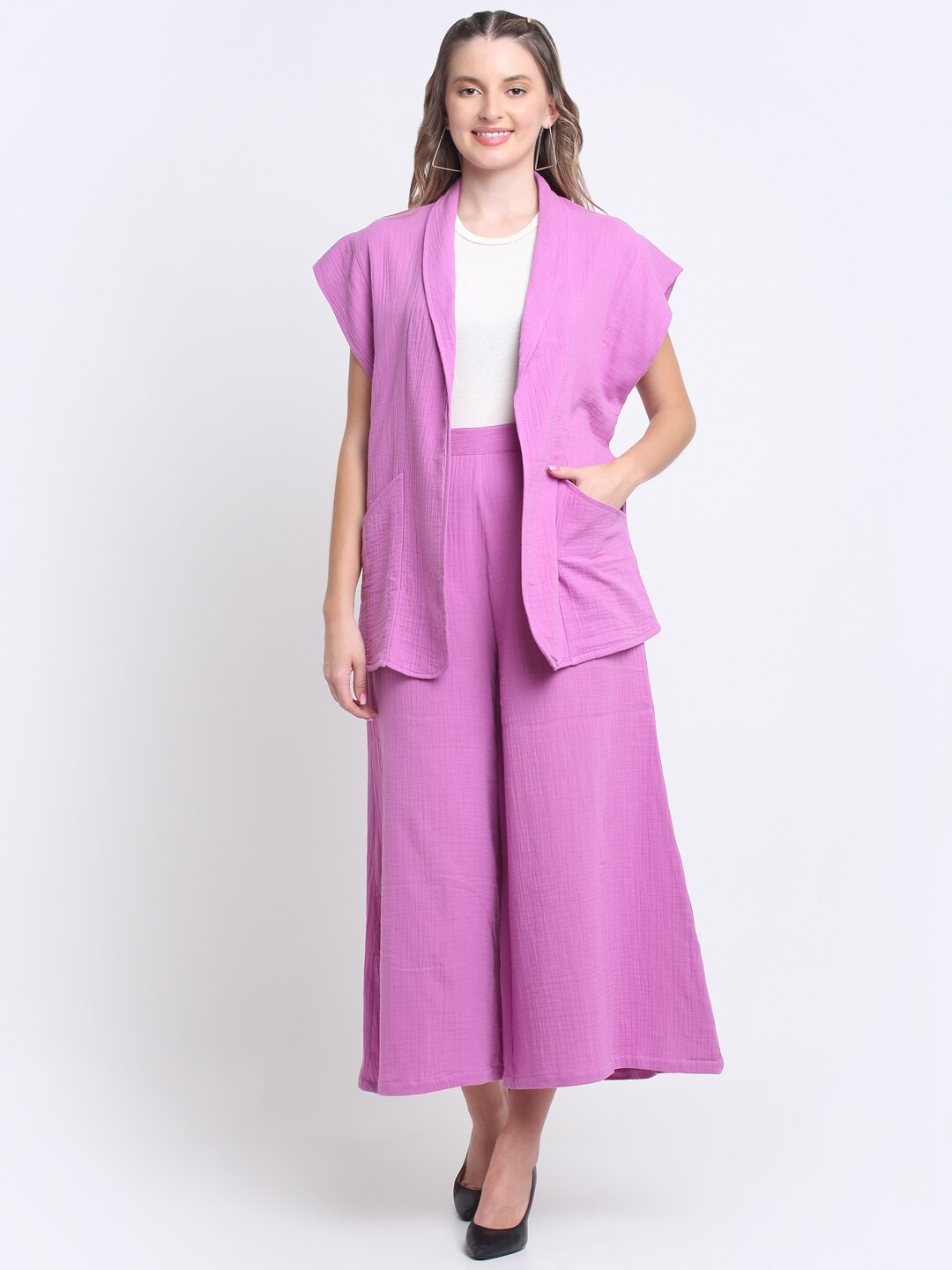 

SiaVira Women Pure Cotton Casual Wear Co-Ords, Purple